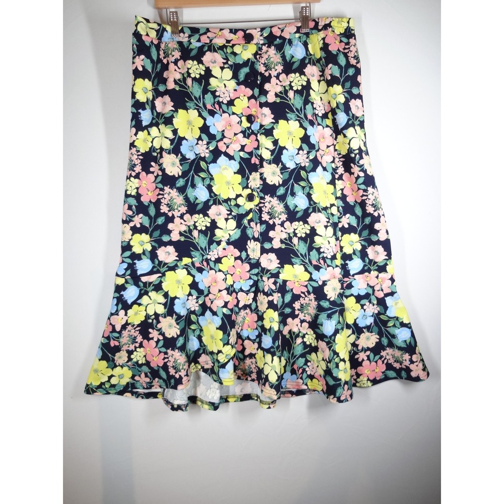 Cato‎ Floral Midi Skirt Womens 18/20W Navy Blue Ruffle Mermaid Hem Cottagecore